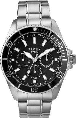 Timex Mens Dress Analog 44mm Stainless Steel Multifunction Bracelet Watch Silver-Tone/Black
