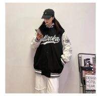 Fall  new womens fashion lapel long-sleeved jacket loose print casual baseball uniform jacket