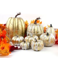 【YP】 7Pcs Artificial Pumpkin Gold Foam Pumpkins Set Decoration Thanksgiving