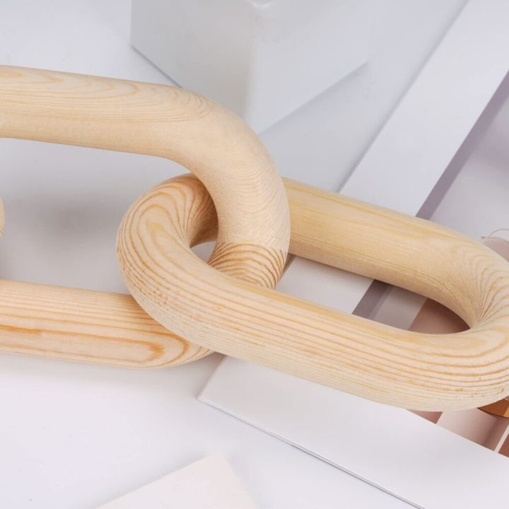 โบฮีเมียนสายโซ่ไม้แกะสลักด้วยมือ5-link-chain-art-craft-ornament-สำหรับโต๊ะถาดบ้านไร่สำนักงานตกแต่งโต๊ะชนบท
