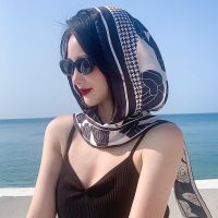 ❀❧▪ layered double-sided hat headscarf womens bag head spring and summer tourism sun protection shading silk scarf all-in-one versatile satin scarf