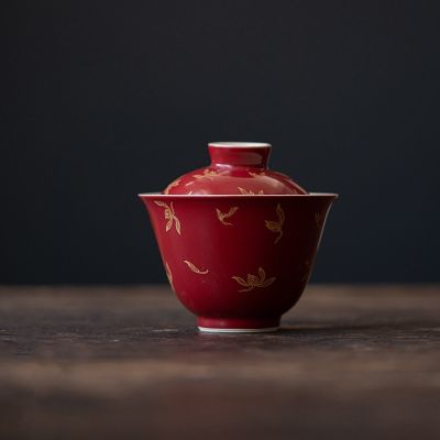 Gold Orchid Gaiwan สำหรับชาเซรามิค Tureen พร้อมฝาปิด Teaware ชุดชาสีแดงจีนชาม Chawan Lily Deng S Store ถ้วยชา