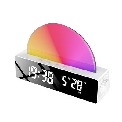 นาฬิกาปลุกยามพระอาทิตย์ขึ้นดิจิตอล Led โคมไฟหัวเตียงไฟกลางคืนสีสันสดใส12/24ชั่วโมงพร้อมจอแสดงอุณหภูมิ