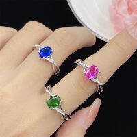 Pigeon Egg Red Corundum Imitation Grandmother Green Blue Simple Cross Twisted Thread Temperament Exquisite Opening Ring Female A4Y0