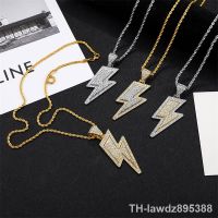 【LZ】℡  Temperament  Hip Hop Retro Full Zircon Lightning Necklace Gold Plated Men Party Locomotive Accessories Pendant Necklace Jewelry