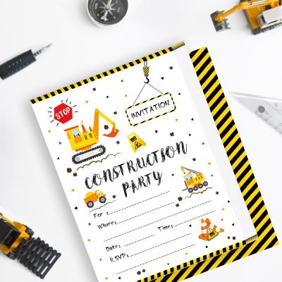 10pcs Construction Excavator Truck Car Theme BIRTHDAY Party Paper Greeting Invitation Cards Baby Shower Party Decorations
