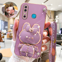 เคลือบ TPU เคสสายคล้องสำหรับ Infinix Hot 10T 10S NFC 10 Lite 20 5G 30 Note 11 Pro X682 X680 X6515 Smart 5 5 Pro 6 Smart 7 Note 11 Note 12 G96 Note 12 Note 12 Pro note 12 Pro Zero X Neo Zero X Pro Zero น่ารักเคสฝาครอบที่จับกระจกกระต่าย