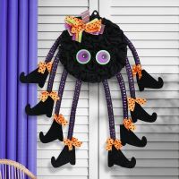 IIC ผ้าผ้าทอ แมงมุมหลายขาฮาโลวีน แมงมุมสไปเดอร์ น่ากลัวมากๆ ที่แขวนประตูแมงมุม ของขวัญสำหรับเด็ก นุ่มนุ่มๆ บ้านในบ้าน