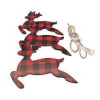 10PCS Christmas Tree Hanging Decorations Wooden Pendants Ornaments Single Side Red Lattice Snowflake Xmas Gift