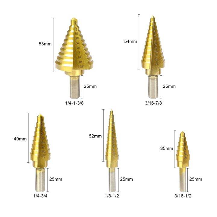 nindejin-5ชิ้นหัวสว่านชุดบิต1-3-8-3-16-ไฮสปีดไทเทเนียมเคลือบก้าวกรวยดอกสว่านชุดสำหรับโลหะไม้เหล็กพลาสติก