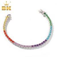 THE BLING KING Rainbow สีสัน4มม. CZ สร้อยข้อมือเทนนิสทองแดงรอบหินสีม่วง7นิ้วขายส่งแฟชั่น Jewelry