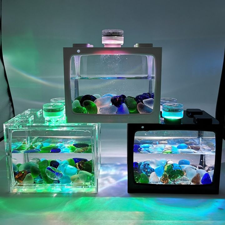 ไฟ-led-ที่สร้างสรรค์ปลาเล็กโต๊ะขนาดเล็กปลาต่อสู้ตู้ปลาเขตร้อนขนาดเล็กถังเลี้ยงปลาและเต่า-blue-blue