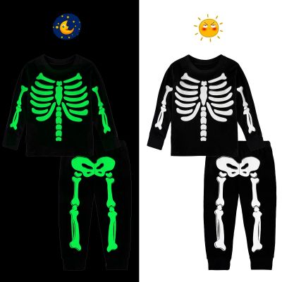 Kids Skeleton Pajamas Halloween Pjs Toddler Boys Girls Unicorn Glow in The Dark Sleepwear Infant Carnival Clothes Set 2 PCS