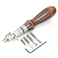 Groovers tool for leather wooden handle + steel groove knife 7 in 1 Leather Edge skin tool leather stitching leather craft tools Shoes Accessories