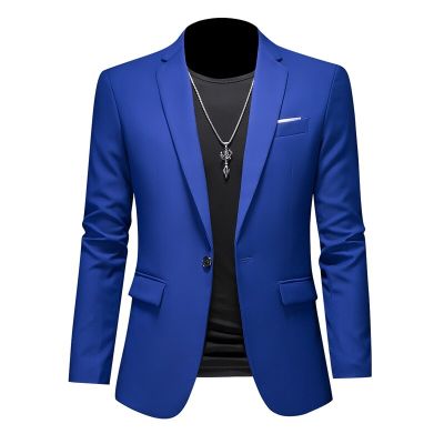 ธุรกิจคุณภาพสูง Slim Fit ปุ่มเดียวชุดแจ็คเก็ตผู้ชาย บาง Fit ลําลองแฟชั่นงานแต่งงานเจ้าบ่าว Tuxedo Blazer Coats 6XL-M☃