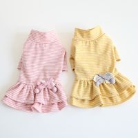 Striped Bow Cotton Pet Dog Clothes Summer Spring Dress Dog Shirt Cat Puppy Wedding Floral Pet Dress Clothing For Dogs Teddy Dresses