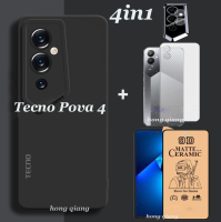 4in1สำหรับ Tecno Pova 4เคสนิ่มสำหรับเด็กเคสมือถือกันกระแทกดวงตานางฟ้า Tecno Pova 5เคสโทรศัพท์ + ฟิล์มป้องกันเซรามิก + ฟิล์มเลนส์ + ฟิล์มด้านหลัง