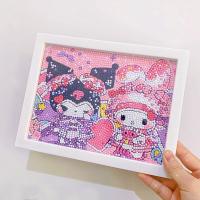 อีเอฟซีดี【✅Sanrio ภาพวาดเพชรกรอบพลาสติก Kawaii Kuromi/mylody กล่องสีแฮนด์เมดพร้อมกรอบ