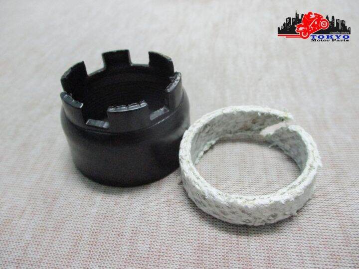 yamaha-chappy-lb50-lb80-connecting-joint-amp-gasket-set-black-เกลียวคอท่อ-สีดำ-และ-ปะเก็นคอท่อ