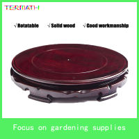 TERMATH Rotatable Wooden Flower Pot Stand Plant Tray