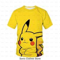 【LZ】♝✚  3D Pokemon Pikachu T-shirt para crianças gola redonda roupas Anime japoneses meninas meninos verão 4 anos a 12 anos 2023