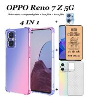 (4in1) เคสโทรศัพท์สำหรับ Oppo Reno7 Z 5G 7 Pro 5G,เคสโทรศัพท์กันกระแทกไล่ระดับสี + ฟิล์มเซรามิกหน้าจอ + ฟิล์มหลัง + ฟิล์มเลนส์