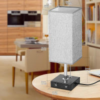 Nordic Bedside Table lamp Pulling Switch Desk Night stand Lamp with 2 USB Charge Linen Shade for Home Bedroom Decor Lighting