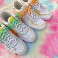 COD SDGREYRTYT Fit 1970s canvas shoes small white shoes air force No.1 AF1 pink shadow yellow blue AJ color gradient laces