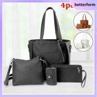 BETTERFORM 4Pcs/set ผู้หญิงผู้หญิงผู้หญิง ความจุสูงมาก แบบพกพาได้ กระเป๋าสะพายไหล่แบบสั้น กระเป๋าถือแบบถือ กระเป๋า Crossbody กระเป๋าสตางค์กระเป๋าเงิน