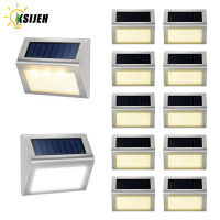 Solar Deck Lights Bright 3 LED Stair Light Outdoor Waterproof Stainless Steel Wireless Lighting for Balcony Garden Yard Fence