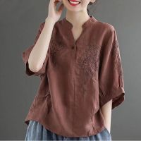 New Summer Embroidery Elegant Vintage Cheongsam Hanfu Chinese Traditional Style Women Clothing Vintage Long Sleeve Female Top