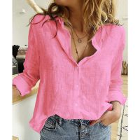 Elegant Cotton Linen Shirts Women Casual Solid Button Lapel Blouses Shirts Spring Summer Long Sleeve Loose Tops Tunic Blusas