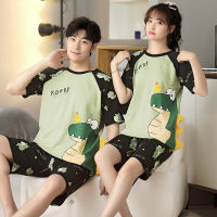 5XL Summer Couple Pajamas Sets Women Pijama Cotton Korean Cartoon Men Sleepwear Cute Crocodile Lovers Night-Clothes Nightwear