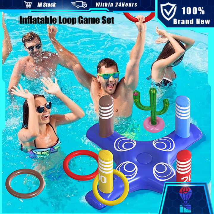 Pack of 2 Pool Toys Games Set, Floating Basketball Hoop Inflatable Cross  Ring Toss, Fun Summer Water Games Pool Accessories Party Games for Kids  Adults Family 