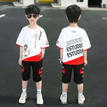 LJMOFA 2pcs New Kids Tracksuits Summer Baby Boy Sport Outfits Girls  Tshirt+Shorts Quick Dry