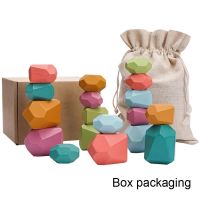 Wooden Rainbow Stones Building Blocks Colorful Wood Jenga Block Stacker Balancing Games Montessori Educational Toys for Children