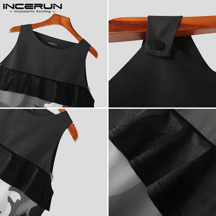 incerun-เสื้อยืดแนวพังก์สำหรับผู้ชายเสื้อยืดแขนกุดสไตล์ฮิปฮอปพิมพ์ลาย-สไตล์ตะวันตก