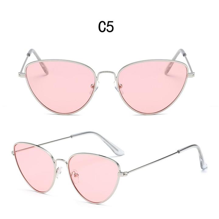 samjune-สีแดงแมวตาแว่นกันแดดผู้หญิงล้างเลนส์แว่นตาอาทิตย์สำหรับผู้หญิงแมวตาโลหะสีชมพูสีเหลือง-uv400-สุภาพสตรีแว่นตากระจกสีชมพู
