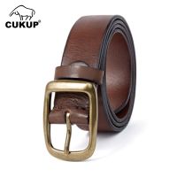 CUKUP Top Quality Pure 1St Layer 100% Cow Belt Male Leather Solid Brass Buckle Metal 32Mm Wide Vintage Water Wash Accessories