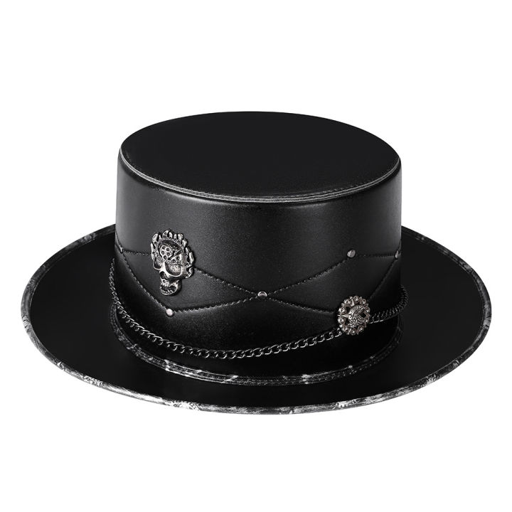 halloween-european-and-american-punk-plague-doctor-pu-leather-magic-hat-skull-black-top-hat-female-photo-props