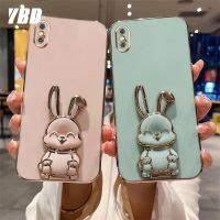 YBDเคสโทรศัพท์สไตล์ใหม่เข้ากันได้กับ iPhone X XS XS Max XR เคสมินิ3Dการ์ตูนน่ารักลายกระต่ายยิ้มขาตั้งพับได้กรอบนิ่ม