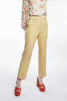 EP กางเกงทรงขาบานแต่งเข็มขัดผ้า ผู้หญิง สีเบจ | Flare Leg Trousers with Fabric Belt | 4716