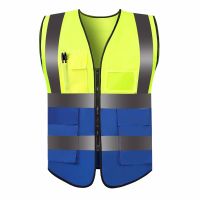 Safety Vest High Visibility Reflective Night Construction Work Security Adults Unisex Zipper and 5 Pockets Traffic Workwear