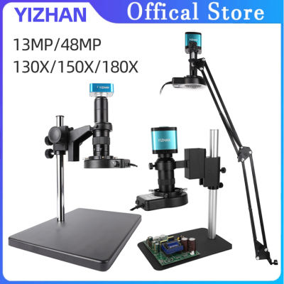 YIZHAN HDMI USB 4K 48MP Digital Video Monocular Microscope Camera Continus Zoom New Big Base 180X C-Mount Soldering Repair Tools （With light）