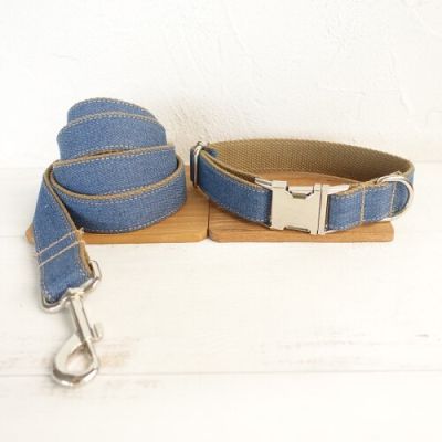 【Factory-direct】 PETS MART mall MUTTCO Retailing Self-Design Dog Collar THE JEAN Handmade Mazarine And Brown 5 Sizes Dog Collars And Leashes UDC035