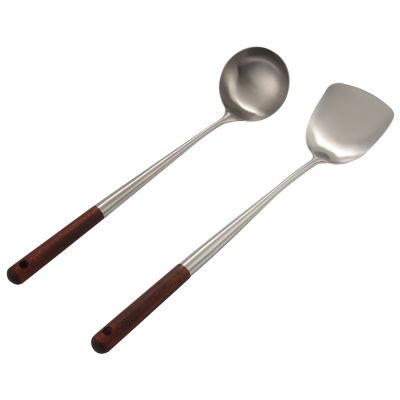 Wok Spatula and Ladle Tool Set, 17 Inches Spatula for Wok, Stainless Steel Wok Spatula