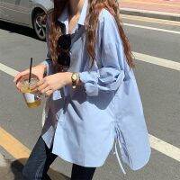 Xiaozhainv เสื้อเชิ้ตแขนยาวสีทึบหลวมสไตล์เกาหลีใหม่