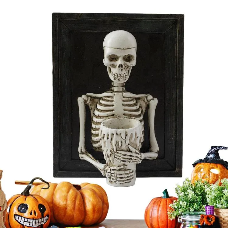 Skeleton Candle Holder Halloween Artwork Candlestick Spooky Table ...