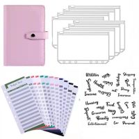 ☜┅ A7 Budget Binder Planner With 12 Pieces Cash Envelopes Colorful PU Leather Notebook Binder With 8 PCS A7 Binder Pockets