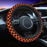 Black And Orange Checkerboard Pattern Steering Wheel Covers Plaid Soft Steering Wheel Protector for Sedan Car Accessories Steering Wheels Accessories